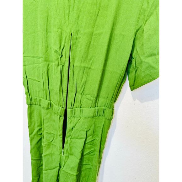 REFORMATION Green Satin Blend Short Sleeve V-Neck Danika A-Line Dress Size M - Picture 12 of 14